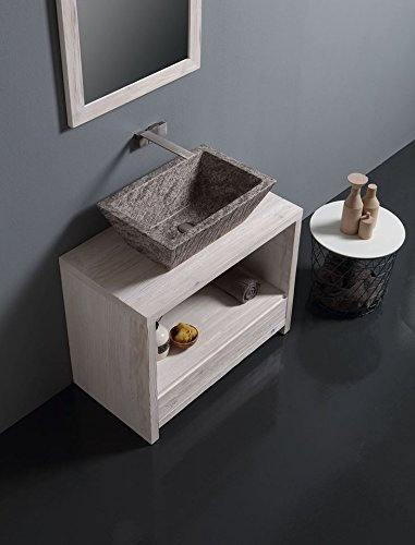Lavandino Lavabo Appoggio/Sospeso Rettangolare Pietra Peperino in Ceramica 60x40 cm (Effetto peperino pieno)