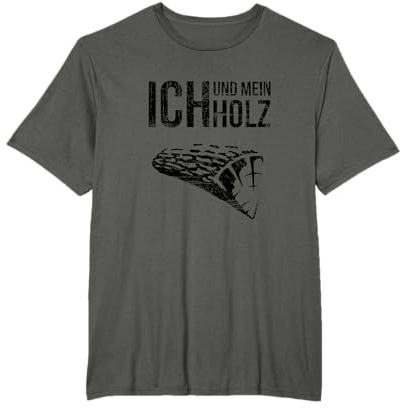 Holziges Holz von SkizzenMonster - Herren T-Shirt, Grau, S - Holzthemed, Kurzarm, U-Ausschnitt, Klassische Passform, Pullover, Winter
