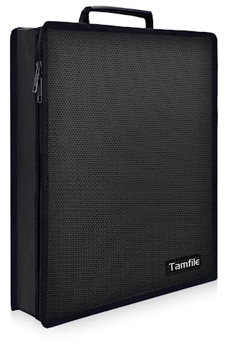 Tamfile Feuerfeste Dokumentenbox, 12.4''x16.7''x4.2'' Grosse Kapazität Wasserdichte Dokumententasche für Reisepässe, Kreditkarte, Zertifikate, Laptop und Wertsachen, für Zuhause, Büro, Reisen, Schwarz