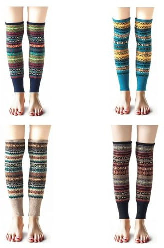 ANSLYQA Leg Warmers for Women, Boho Bohemian Style Cable Knitted Thicker Warm in Winter for Party Sports, (Navy,Blue,Khaki,Black)
