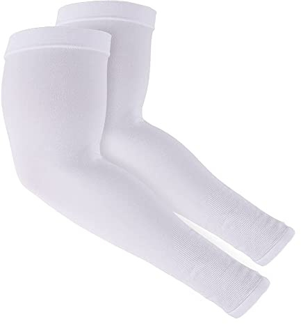 Ruiuzioong Manchettes de Bras Manchon Bras Anti-UV Protection UPF 50+ Manche de Bras Respirante Manchettes pour Hommes Femmes pour Cyclisme Refroidissement Chevauchée Sport (1 Paar Blanc)