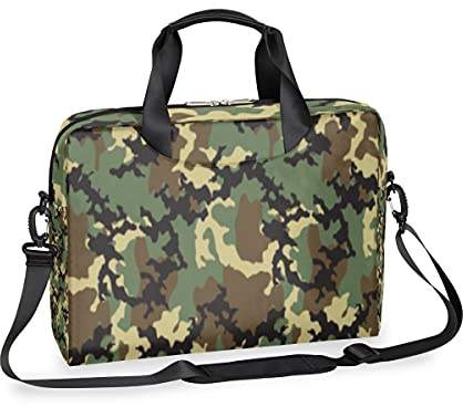SEEKJOYS Djungel kamouflagemönster laptopfodral stor storlek personligt tryckt axelrem handtag datorväska notebook fodral MacBook Pro kanvas handväska portfölj för 15-16 tum
