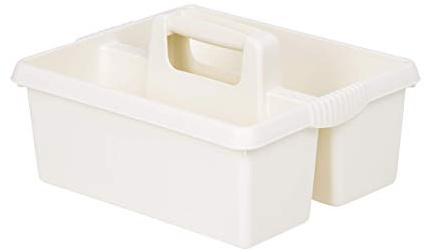 M1SS Heavy Duty Plastic Handy Kitchen Tool Cleaning Tool Box Utility Storage Tidy Organiser Tote Tray Large Strong Cleaners Carry Caddy (Soft Cream)