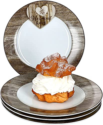 Ritzenhoff & Breker 4-teiliges Kuchenteller-Set Herz Chalet I Geschirr-Set für 4 Personen I Frühstücksteller mit Holz-Optik I Dessertteller mit Holz-Optik I 4 Porzellanteller mit Ø 21 cm