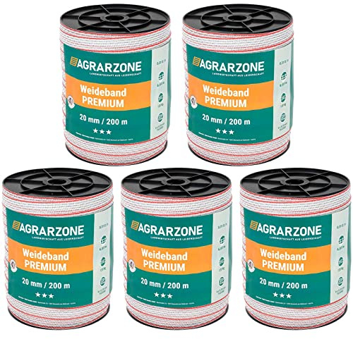 Agrarzone Weidezaunband Premium 1000m 20mm weiß-rot Elektrozaun Weidezaun | TriCOND-Leiter 6x0,30, Elektrozaun, Schafe, Rinder, Pferde