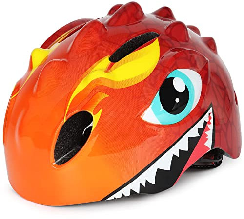 VICTGOAL Fahrradhelm Kinder zu Radsport Niedliche Cartoon 3D Gestaltet Kinderhelm für Fahrrad Skateboard Rollschuh für Jungen und Mädchen Verstellbare Größe (S (50-54 cm), Rot)