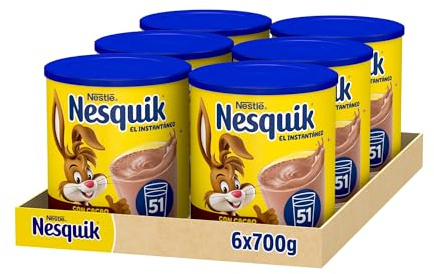 Nesquik NESTLÉ Instantáneo Cacao Soluble 700g Lata-Pack de 6 | Cacao soluble instantáneo para preparar bebida de chocolate, ideal para consumo diario