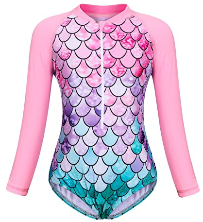 Berich Swimming Costume Girls One Piece Swimsuit Long Sleeve Kids Swimwear | swimming costume,beach holiday,summer holiday,pool party,diving,surfing,hot spring,Swimming Training,water sport,etc
