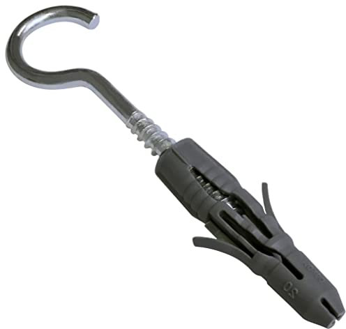 AERZETIX - C57511 - Lot de 20 Chevilles universelles Ø10x50 mm en plastique + 20 crochets à suspension/piton à visser Ø6x55 mm en acier - pour béton brique pleine parping maçonnerie