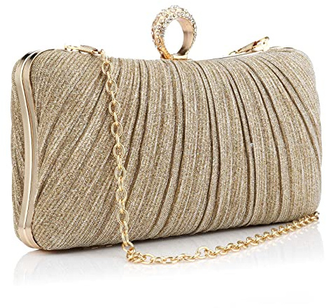 Gelory Clutch Bags for Women: Small Evening Bag Glitter Clutch Purse With Detachable Chain for Wedding Bridal Prom Cocktail Party Ladies Evening Handbag - Gold