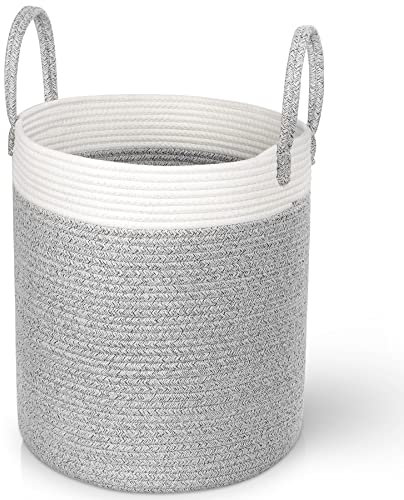 Larkumio Wäschekorb Faltbar Geflochten Aufbewahrungskorb, Wäschesammler mit Griffen Waschenkorbe Laundry Baskets Baby Kinder, Wäsche Organizer for Badezimmer Wohnzimmer Babyzimmer, Grau