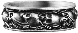 BySilverStone Jewelry Totenkopfring Aus Oxidiertem Sterlingsilber, Gotischer Ehering Für Herren, Gravierter Gothic-Verlobungsring Für Männer, Hexenring Als Geschenk Für Die Beste Freundin