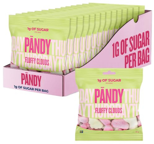Pändy Süßigkeiten Fluffy Clouds Gummibärchen, unter 1g Zucker, 14x 50g