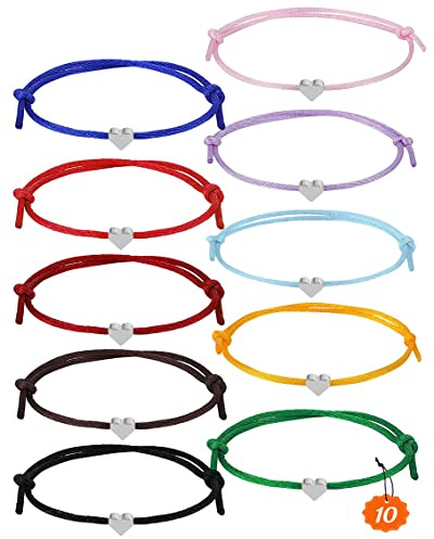 QZOSZ Braccialetti Amicizia Cuore 10 pezzi, Braccialetti dell Amicizia Cuore Regalo Compleanno per Bambina Donna, Regolabili Bracciale Amicizia Bambini Regali per Migliori Amici Ragazze (Silver)