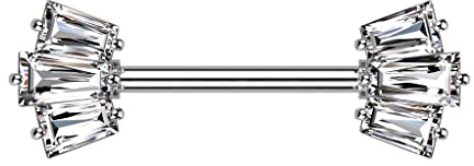 beyoutifulthings Brustwarzen-piercing Gold Roségold Silber Krone Baguette-Schliff Zirkonia Clear Brust-piercing Nippel-piercing Chirurgenstahl Stab 14-mm
