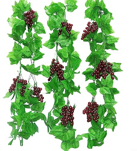 DAZZLEEX 4Pcs Artificial Vines With Grapes Plastic Fruit Grapevines Simulation Fruits 7.5 Feet Candlesticks for Home Room Garden Wedding Decoration