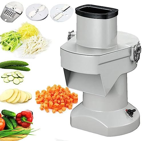 Cortador de verduras comercial, máquina cortadora y ralladora de verduras eléctrica, máquina automática de cortar en cubitos de frutas con cuchillas de 10 mm y rebanado ajustable de 2-4 mm de espesor