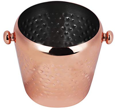 1L Seau à Glace en Acier Inoxydable Baignoire à Boissons en Métal Bac à Glaçons Seau à Vin Refroidisseur Champagne Seaux à Glace pour Bar Maison Hôtel Utilisation(Pointe Marteau Or Rose 1L)