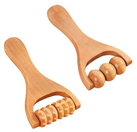 BZKSER massageroller - 2 Stück Massage Roller,Holz Triggerpunktroller Körper Gesichtsroller Gesicht Hals Anti-Cellulite Für Gua Sha Scraping Massage-Tool,faszienrolle Holz,massageroller mit Griff