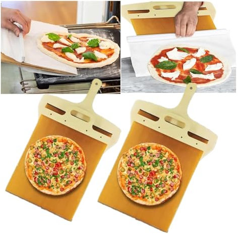 Pala per pizza scorrevole, 2024 New Pala Pizza Scorrevole, trasferimento antiaderente per pasta per pizza, pala scorrevole per pizza con manico, per forni interni ed esterni (dimensioni: 2 pezzi)