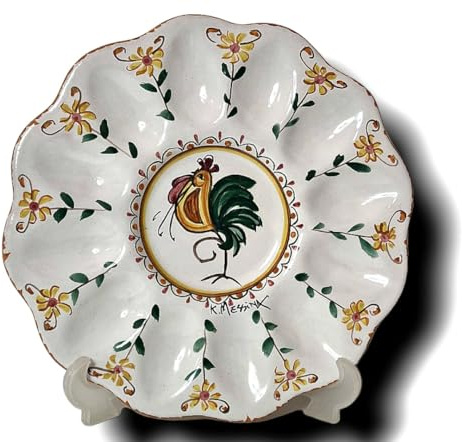 Le Ceramiche di Ketty Messina Piatto Portauova Rotondo Cm 26 Vassoio di Ceramica Siciliana Dipinto a Mano