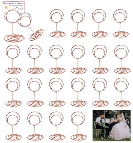 RHQFDM 20 Stück Hochzeit Roségold Kartenhalter Mini-Tischnummernhalter Runder Roségold Namenskarten Halter Tischkartenhalter Metall Kleiner Tischkartenhalter Party Hochzeit Dekoration Tischkarten