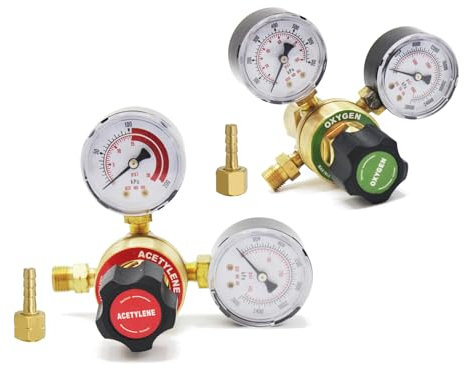 JZWELD Sauerstoff-Acetylen-Regler-Set, Schweiß-Schneidbrenner-Regler, Sauerstoff- und Acetylen-Messgerät, Sauerstoff- und Acetylen-Regler mit ergonomischen Knöpfen