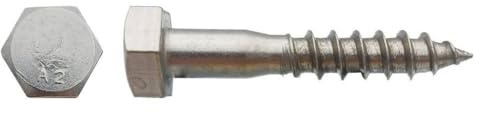 50 Tirefonds Bois Tête Hexagonale 10 x 100 mm - DIN 571 - Inox A2 - D-Work