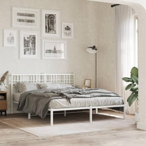 vidaXL Bettgestell, Metallbett Bett mit Kopfteil, Bettrahmen mit Lattenrost, Doppelbett Schlafzimmerbett Gästebett, Metall Weiß 160x200cm