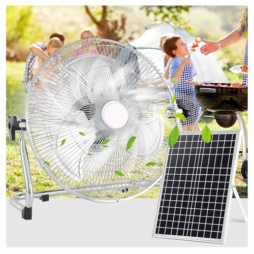 HSPLXYT Battery Operated Solar Fan, 12 Speeds Portable Rechargeable Fan, Camping Fan,High Velocity Floor Fan For Household, Camping, Travel, Outdoor (Color : Silver, Size : 18in(46cm))