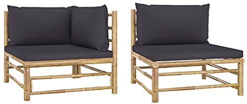 Gecheer 2-TLG. Balkonmöbel Gartensofa Lounge Sofa Bambus Balkon Sofa Gartenmöbel Set Gartenlounge Set Couch-Set Garten-Sofagarnitur Loungegruppe Sitzgruppe Terrassenmöbel mit Kissen Dunkelgrau Bambus