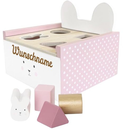 Elefantasie Steckwürfel aus Holz Sortierspielzeug personalisierbar mit Name Sortierbox Hase Steckspiel ab 18 Monate Geschenk zur Geburt