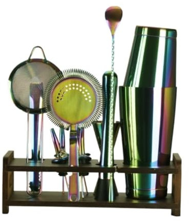 Kit de Coctelería Juego De Coctelera De 12 Piezas Con Soporte De Madera, Kit De Barman De Acero Inoxidable Para Fiesta, Bar, Coctelera Kit Cocktail Cocktail Set(A)