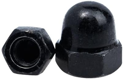 Sicherungsmuttern, M3 – M12, vernickelter schwarzer Kohlenstoffstahl, Hutmutter, Sechskantmuttern, dekorative Kuppelkopfabdeckung, halbrunde Hutmutter (Farbe: Schwarz, Größe: M6 – 5 Stück)(Black,M5-10