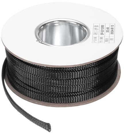 QUARKZMAN 100 Ft - 3/8 inch Gaine de Câble Tressée Extensible, Protecteur de Cordon de Gestion de Câble en Pet, Tube de Protection de Câble pour TV Ordinateur Audio Appareils Bureau, Noir