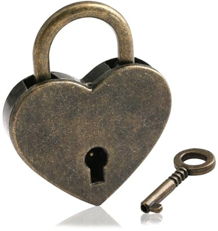 Mini Lucchetto Decorativo con Chiave a Forma di Cuore Lucchetto in Metallo a Forma di Cuore Lucchetti Stile Antico per San Valentino, Portagioie, Scatole Portaoggetti, Diari 3,8 x 3 x 0,6 cm