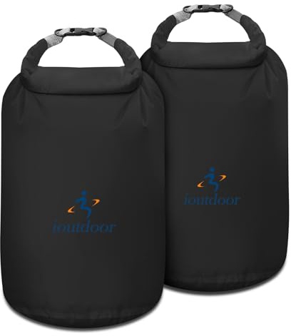 ioutdoor Trockentaschen-Set, 2 l, 5 l, 10 l, 20 l, wasserdicht, leicht, Trockensäcke, Set, wasserdicht, Roll-Top-Taschen für Rafting, Wandern, Camping, Angeln, Bootfahren, Schwarz , 5L+5L,
