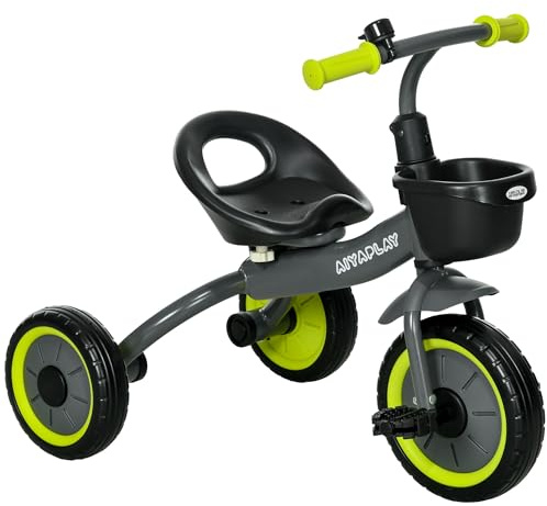 AIYAPLAY Triciclo per Bambini da 2-5 Anni con Seduta Regolabile, Bicicletta per Bambini con Cestino e Campanello, 70.5x53x58 cm, Nero