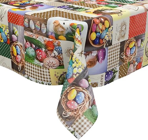 KEVKUS Wachstuch Tischdecke K28B Ostern Osterhase wählbar in eckig, rund und oval - Größe eckig 120x120cm mit Paspelband