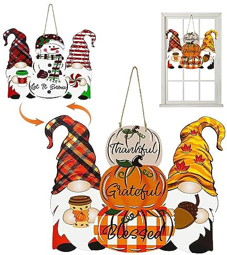 Herbst-Türschild „Dankbarer Kürbis, Herbst-Türdekoration, doppelseitiger hölzerner Kürbis-Türhänger „Grateful Thankful Blessed Thanksgiving, Weihnachtsdekoration für Tür, Veranda, Kürbis-Dekoration,