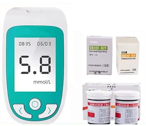Monitor 3 En 1 De Glucosa Y Colesterol Y Ácido Úrico, Kit De Análisis De Sangre Para El Hogar, Almacenamiento De 300 Conjuntos De Datos Con 50 De Glucosa En Sangre + 25 De Ácido Úrico + 10 Analizadore