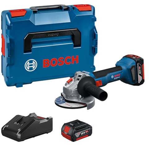 Bosch Professional 18V System amoladora angular a batería GWS 18V-8 (diámetro del disco de 125 mm, incl. 2 baterías GBA 4.0Ah, cargador GAL 18V-40, L-BOXX)