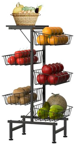 CADUKE Chariot à légumes à 6 niveaux avec roues verrouillables, étagère de rangement rotative de cuisine, panier de rangement pour fruits et légumes, étagère pour garde-manger, garage et salle de bain