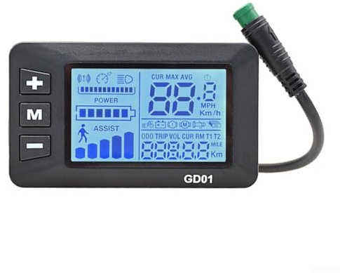 Écran LCD 5 broches étanche GD01 pour vélo électrique fonctionne avec systèmes 24 V/36 V/48 V, surveillance en temps réel et contrôle des phares