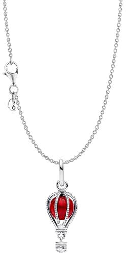 PANDORA Damen-Kette Roter Heißluftballon Set Silber Schmuck-Set mit Halskette und Anhänger mit Muranoglas-Kugel 28126