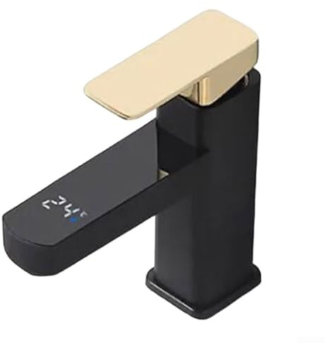 UTTASU Grifo de calentador de agua eléctrico con pantalla digital, grifo mezclador de lavabo sensible a la temperatura, control de agua fría y caliente, termostático, para baño, cocina, fregadero,