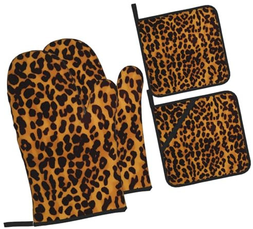 Mitaines De Cuisine Guépard Et Léopard Cool Professionnel Gauntlet Anti Chaleur Maniques Cuisine pour Four Grillade Barbecue,4 Pièces