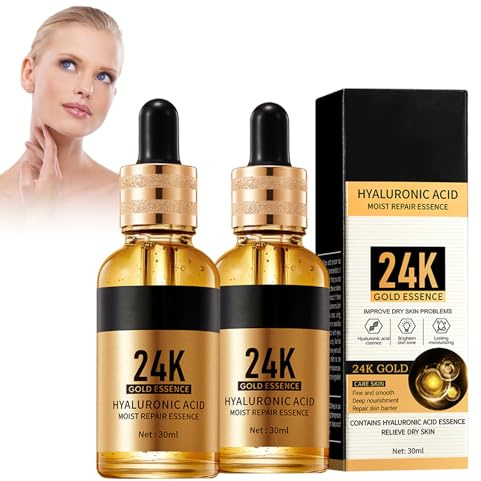 2PCS 24k Gold Gesicht Serum Feuchtigkeits – Premium Skin Care Gold Essence Nicotinamide Serum für strahlende Haut – Anti-Aging Anti-Falten Hautpflege Serum mit Hyaluronsäure & Goldpartikeln
