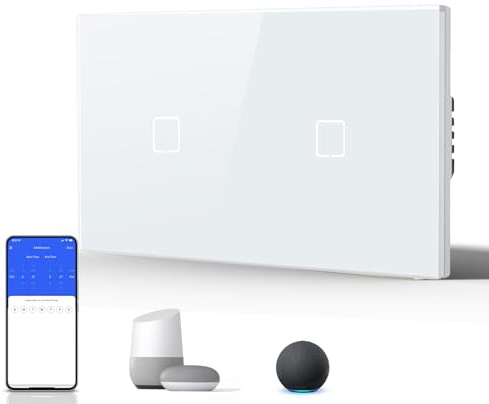 BSEED Interruptor Táctil de Pared Inteligente,Panel de Cristal,Pulsador con Pilotitos LED,Fáciles de Limpiar,E-Series,1 Gang 1 Vía,157mm Blanco