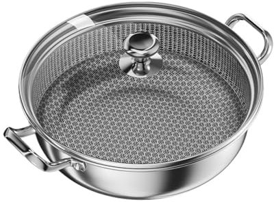OWOHYG Vintage Stainless Steel Double Ear Soup Pot Induction Cooker Gas Stove Universal Shabu Cooker (Silver 28cm)